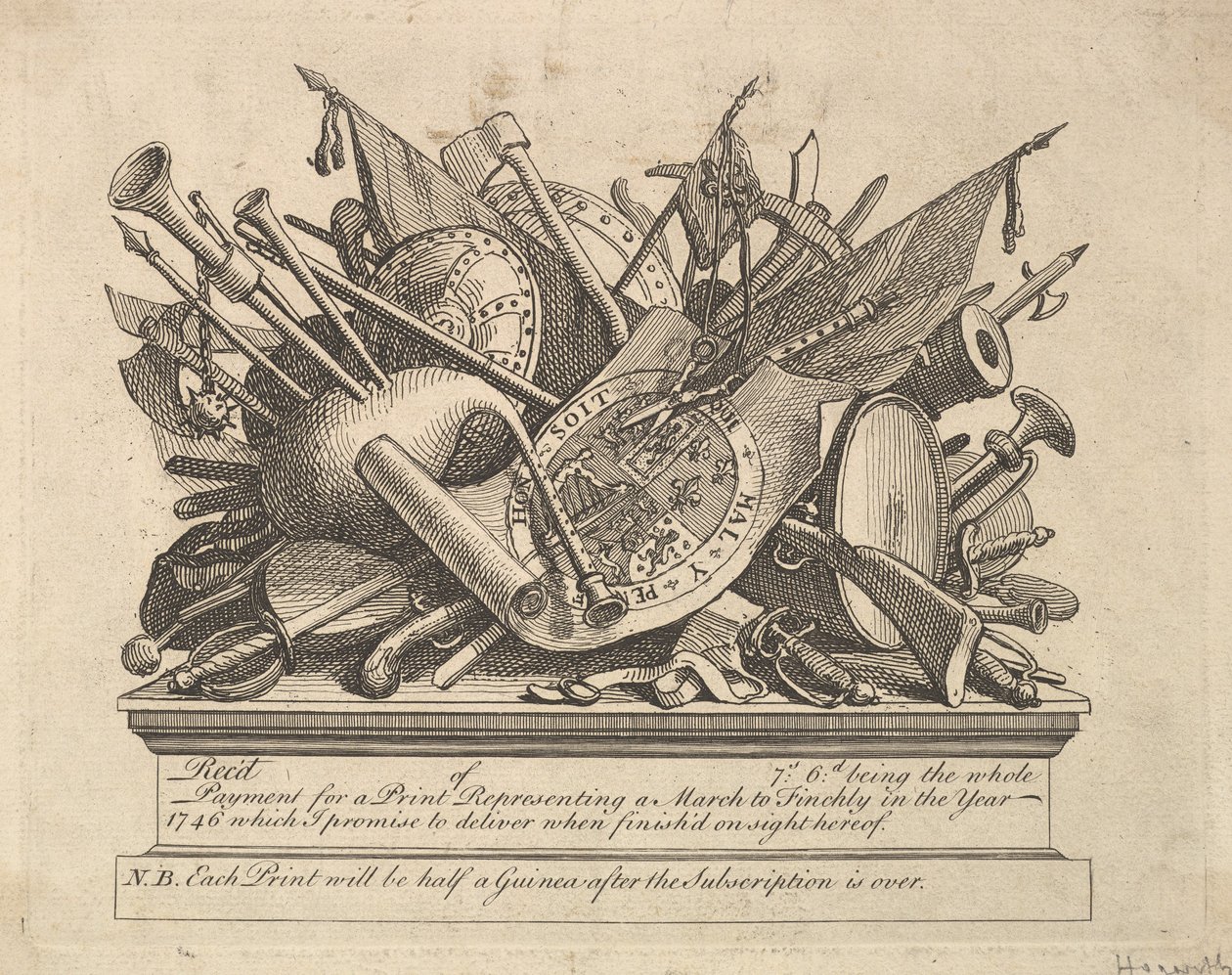 Ein Waffenständer, Musikinstrumente usw., März 1749-50 von William Hogarth