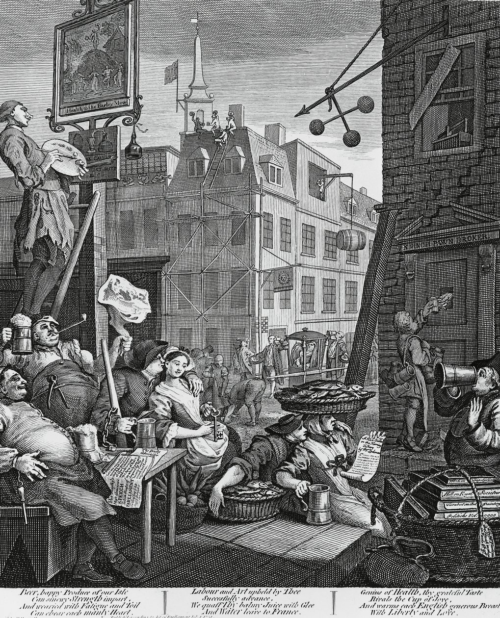 Beer Street, London, Stich von William Hogarth (1697-1764), Vereinigtes Königreich von William Hogarth