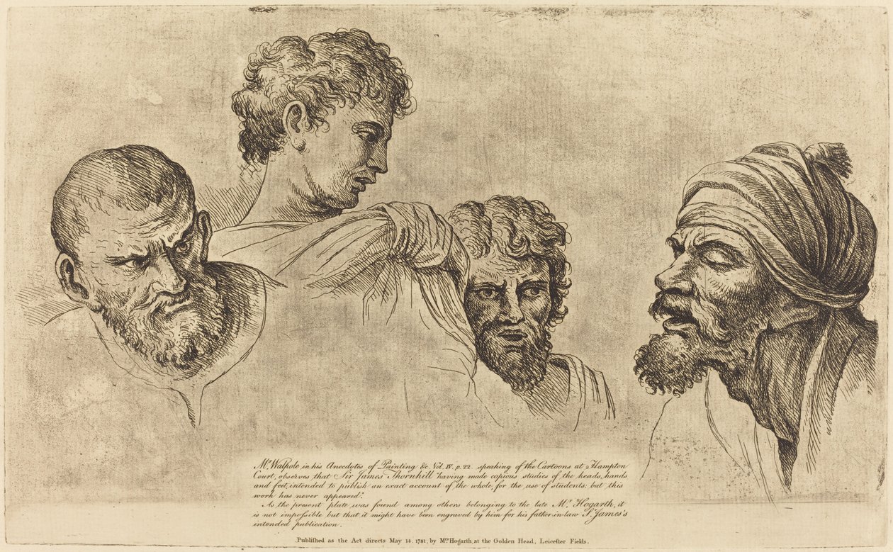 Vier Köpfe aus den Raphael-Kartons in Hampton Court von William Hogarth
