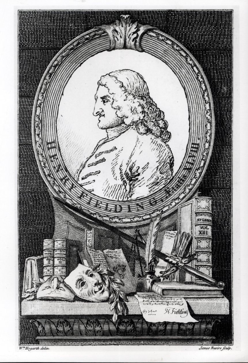 Henry Fielding (1707-54) im Alter von achtundvierzig Jahren, graviert von James Basire von William Hogarth