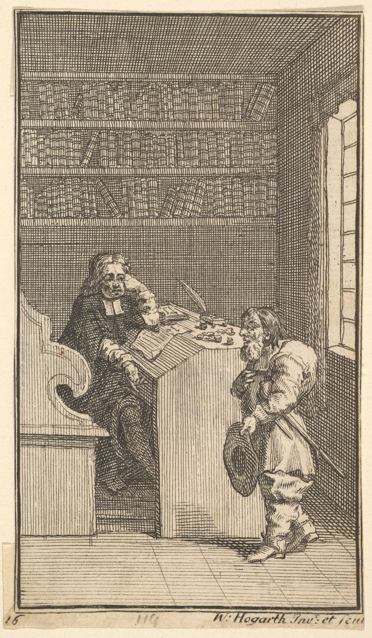 Hudibras und der Anwalt Siebzehn kleine Illustrationen für Samuel Butlers Hudibras, 1721-26 von William Hogarth