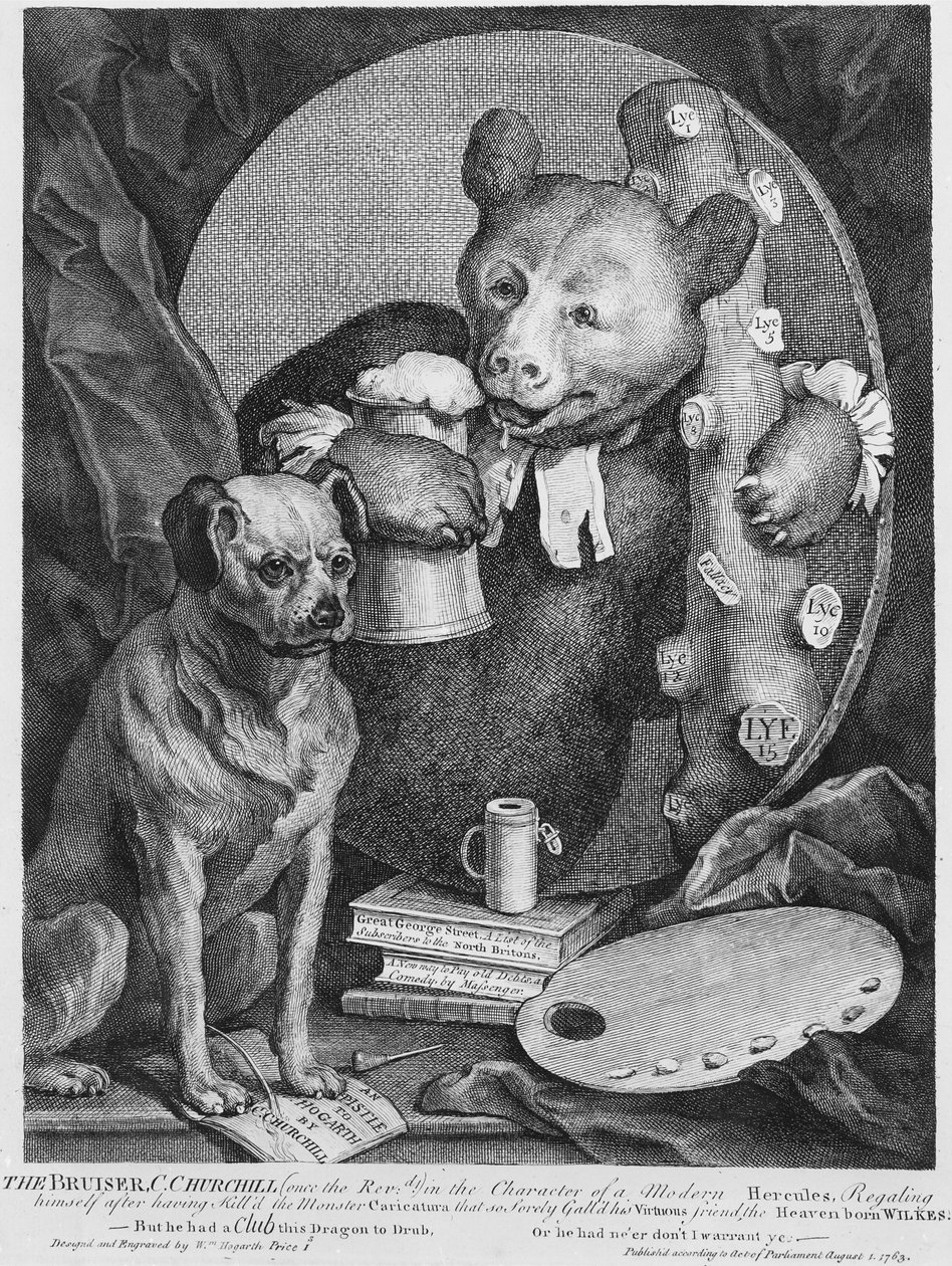 Der Schläger Charles Churchill, einst der Reverend, in der Rolle eines russischen Herkules, 1763 von William Hogarth