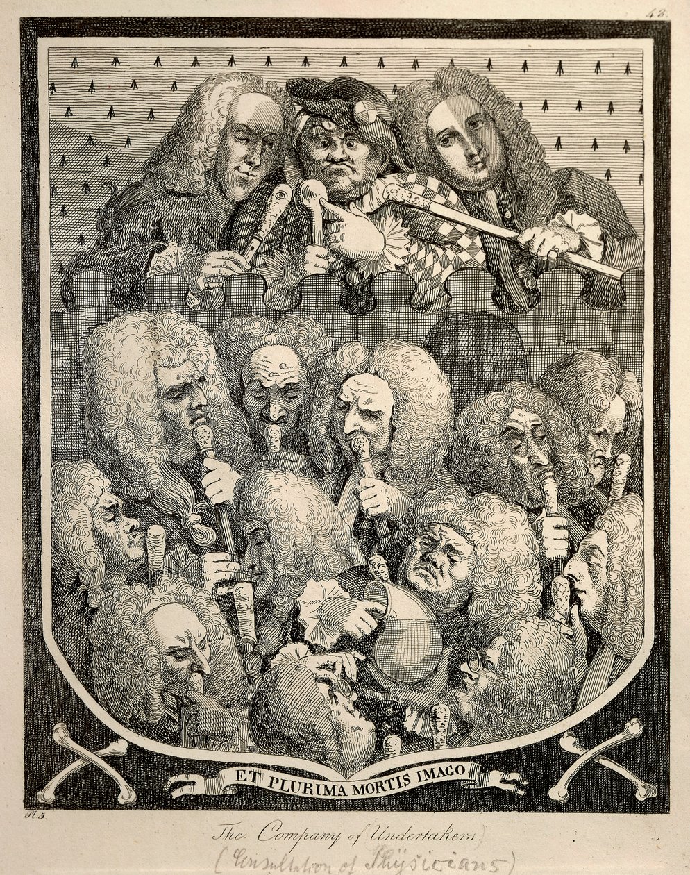 Die Gesellschaft der Bestatter von Georg Friedrich Händel, Karikaturgravur von William Hogarth von William Hogarth