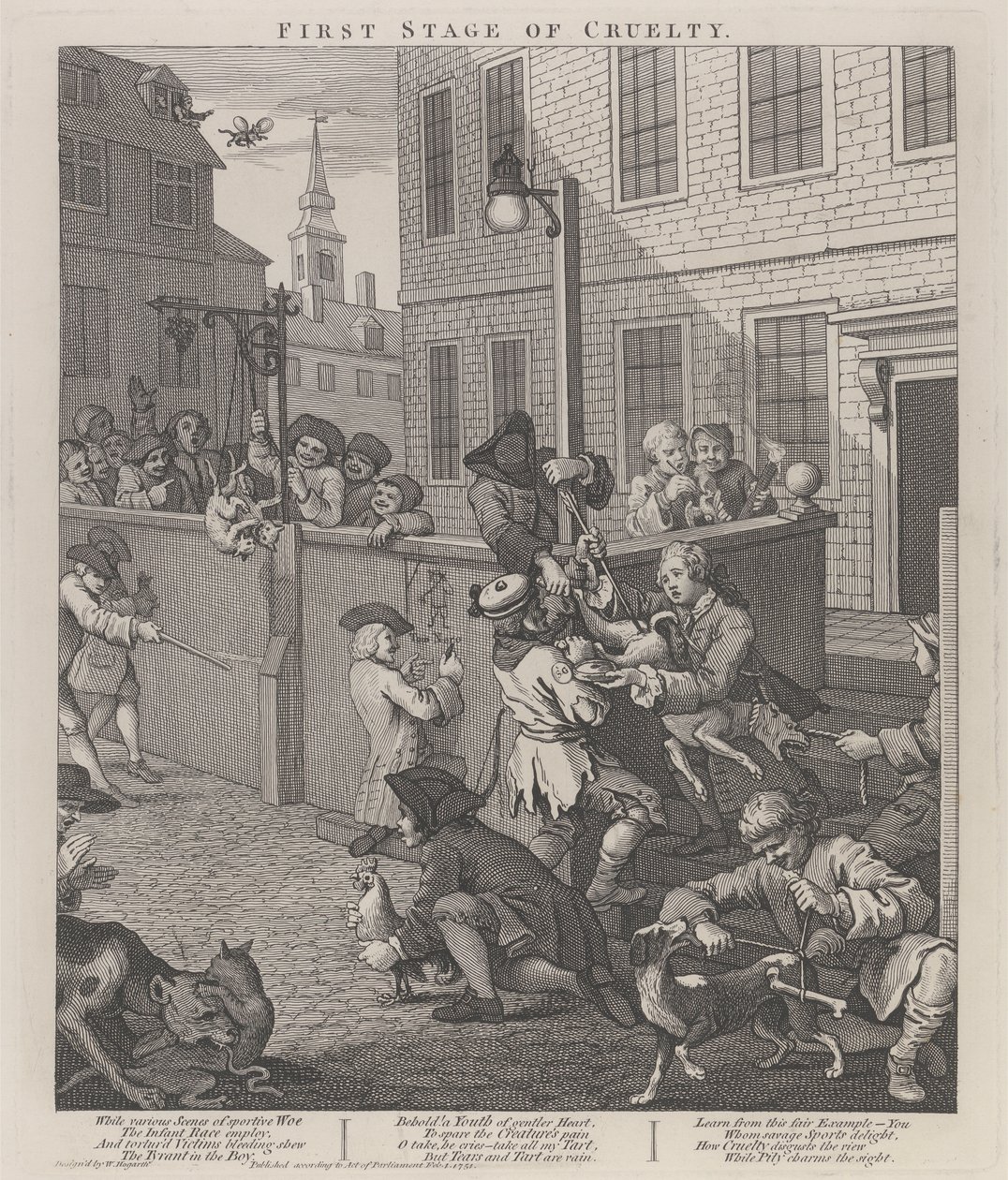 Die erste Stufe der Grausamkeit: Kinder quälen Tiere von William Hogarth
