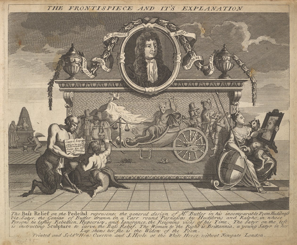 Das Frontispiz und seine Erklärung, Platte 1: Illustrationen zu Samuel Butlers Hudibras (1725-30) von William Hogarth
