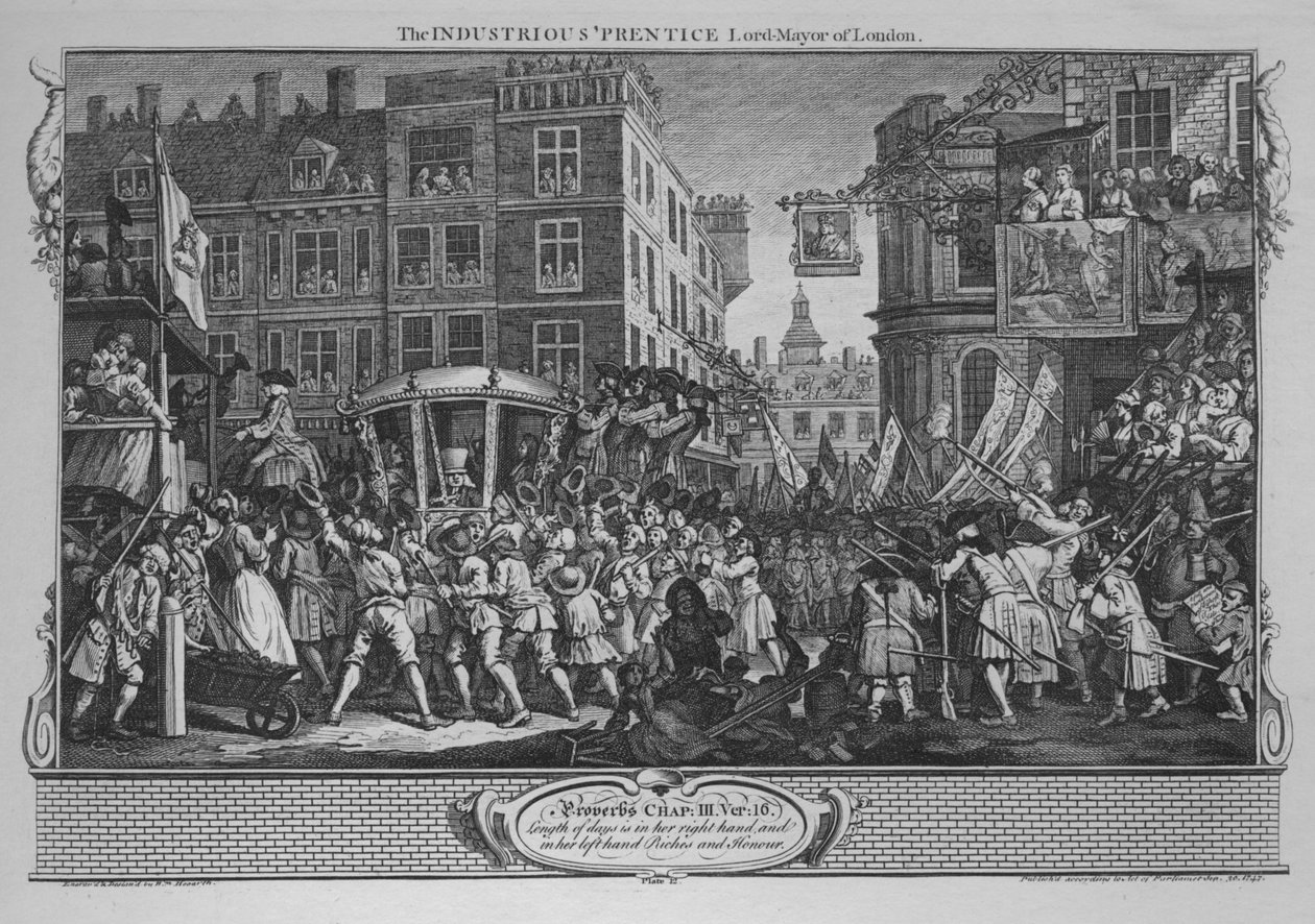 Der fleißige Lehrling, Lord-Mayor von London - Platte 12 aus Fleiß und Müßiggang, 1747 von William Hogarth