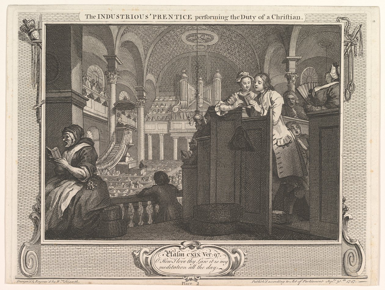 Der fleißige Lehrling, der die Pflicht eines christlichen Fleißes erfüllt von William Hogarth