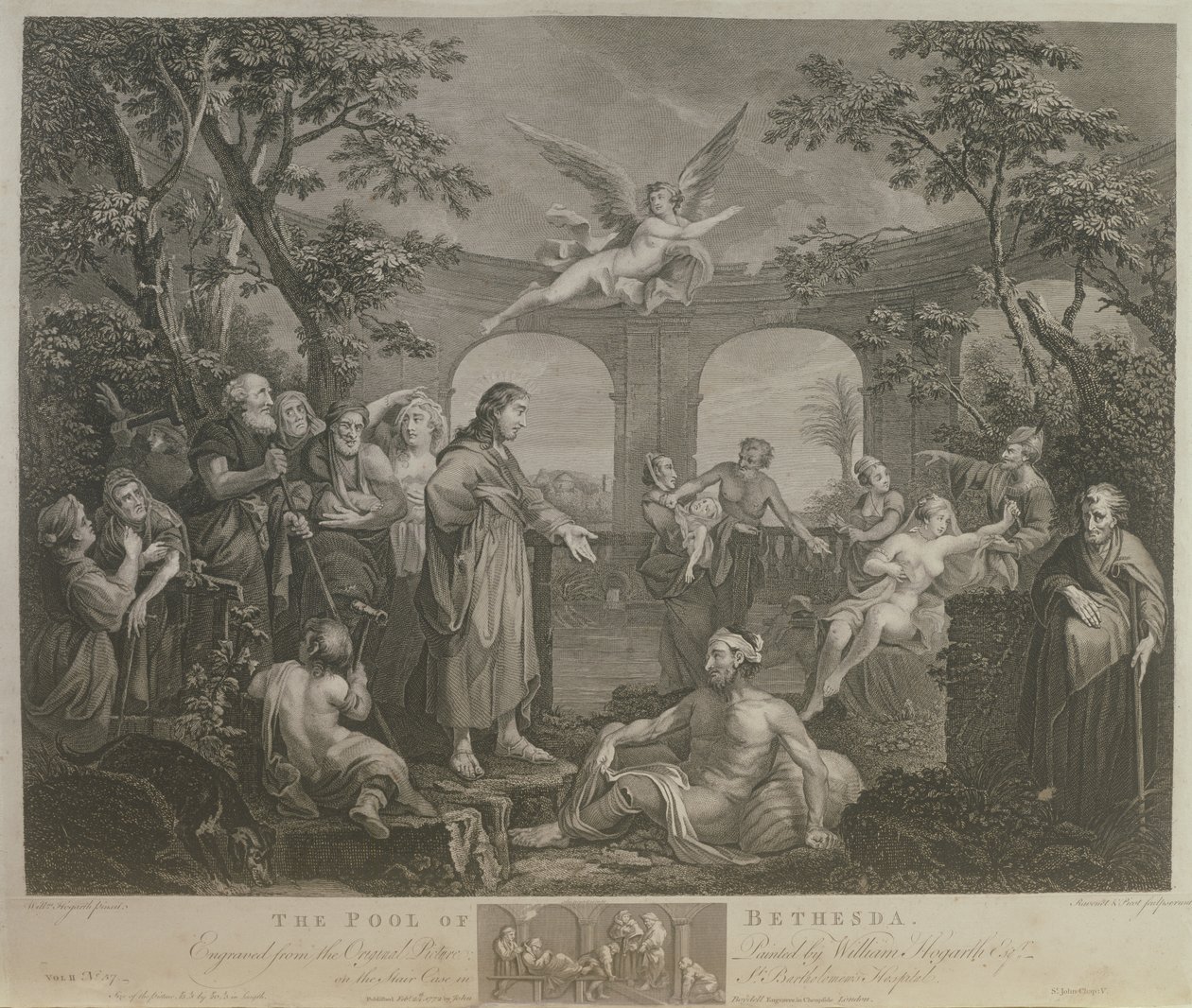 Der Teich von Bethesda, graviert von J.M. Delatre und Simon Francis Ravenet, veröffentlicht von John Boydell, 1772 von William Hogarth