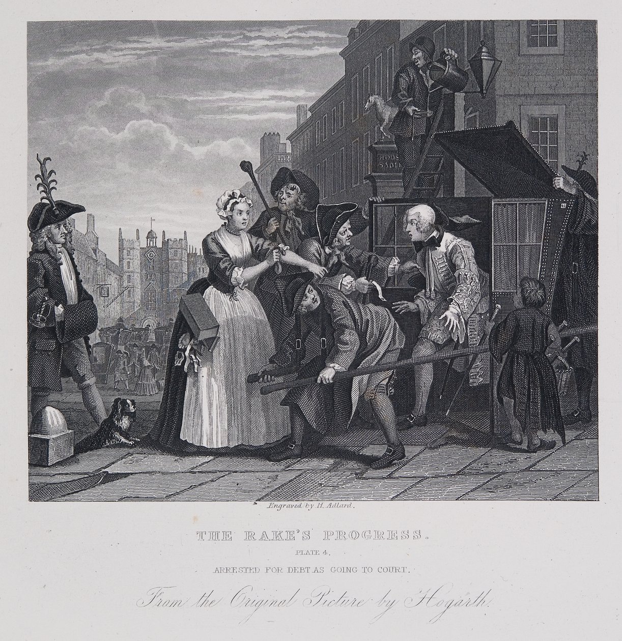Der Werdegang eines Wüstlings: Verhaftet wegen Schulden auf dem Weg zum Gericht von William Hogarth