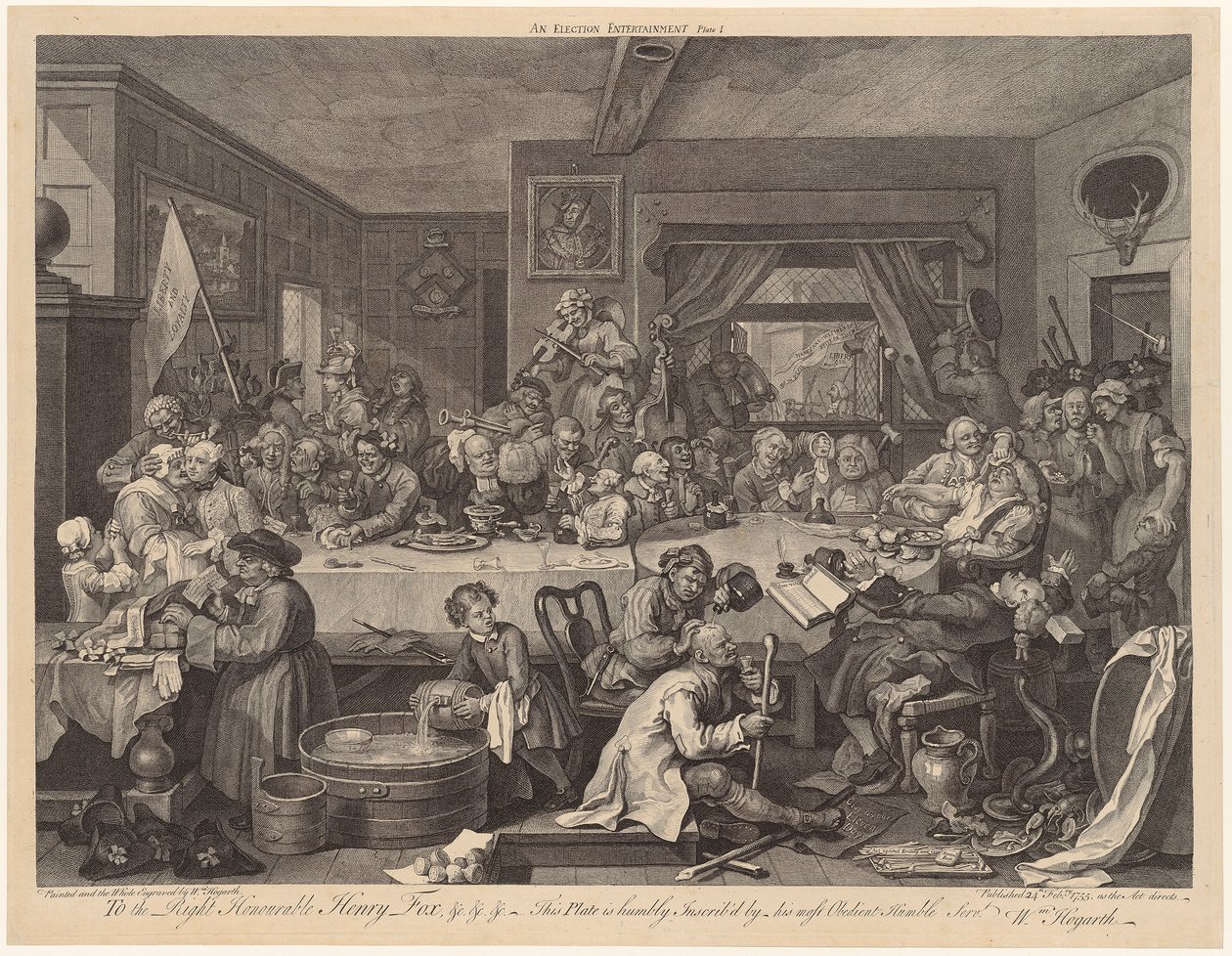 Wahlfeier, Blatt 1 der Folge "Die Wahlen" von William Hogarth