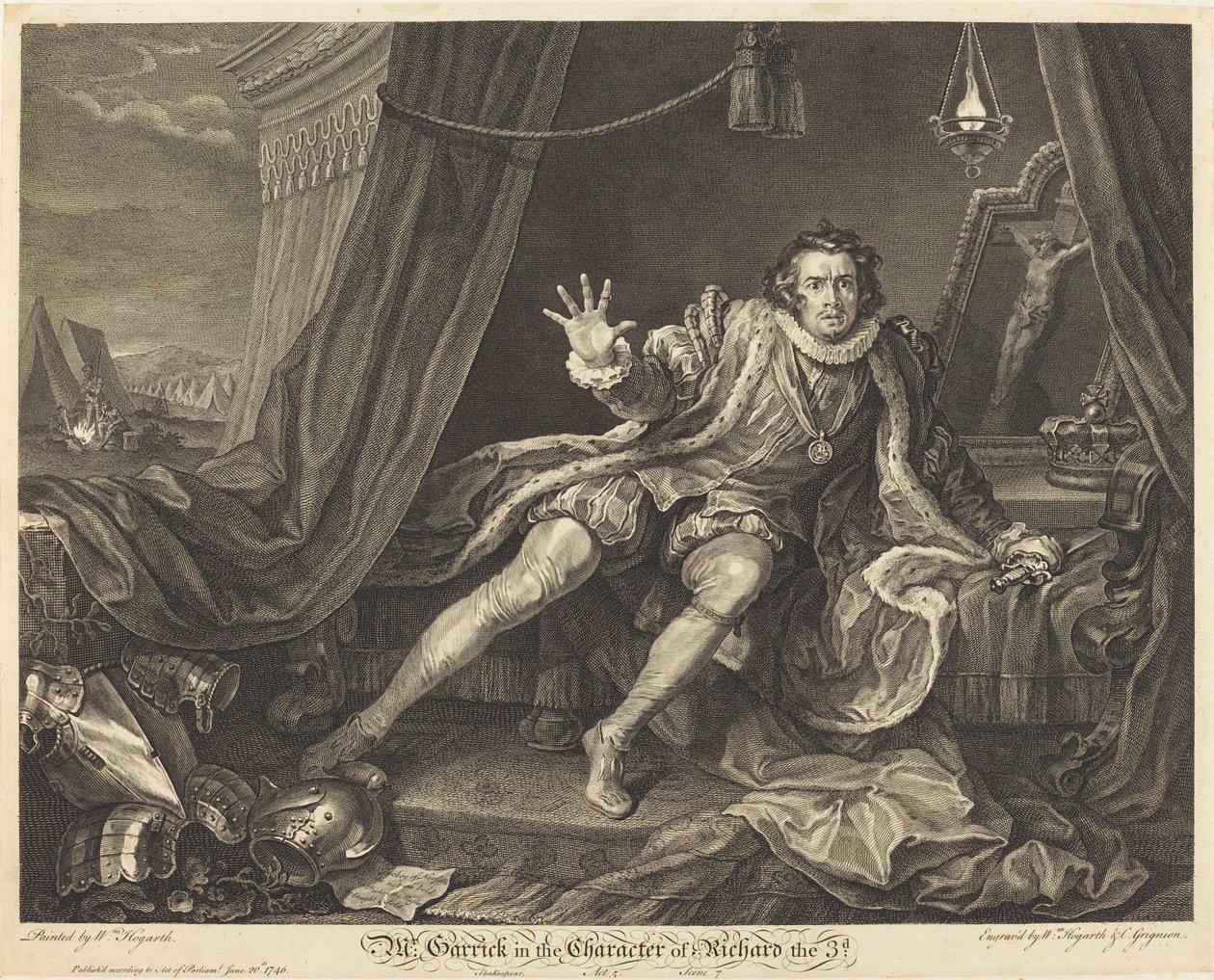 Garrick in der Rolle des Richard III von William Hogarth and Charles Grignion