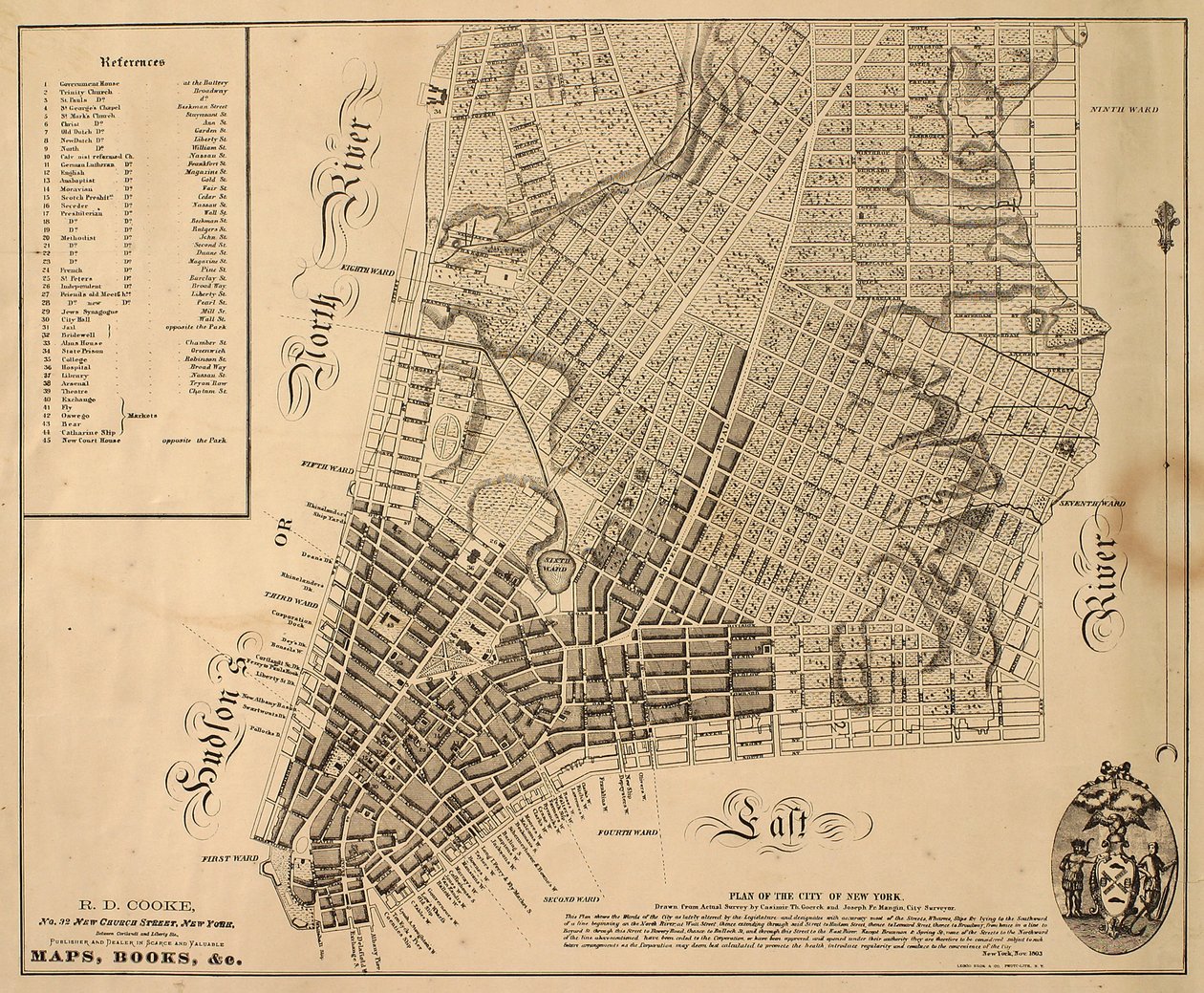 Plan der Stadt New-York [bis zur East 31st Street], 1817 von William Hooker