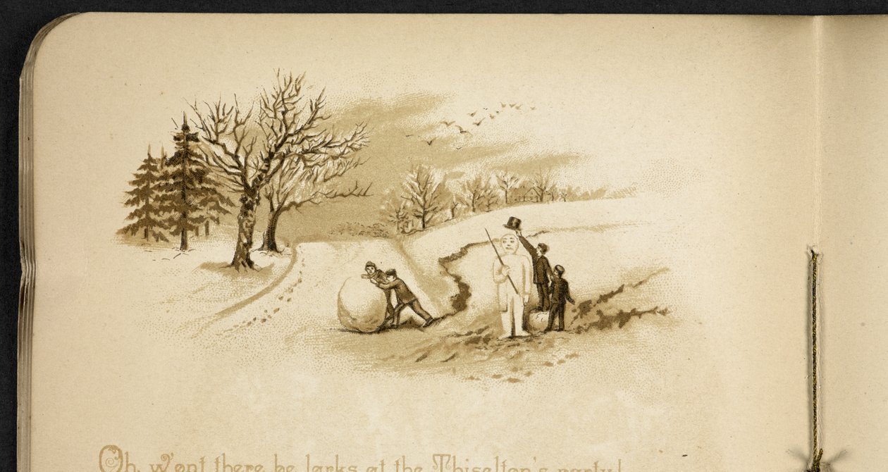Kinder und ein Schneemann. Das Urlaubszug: ein Lied von 
