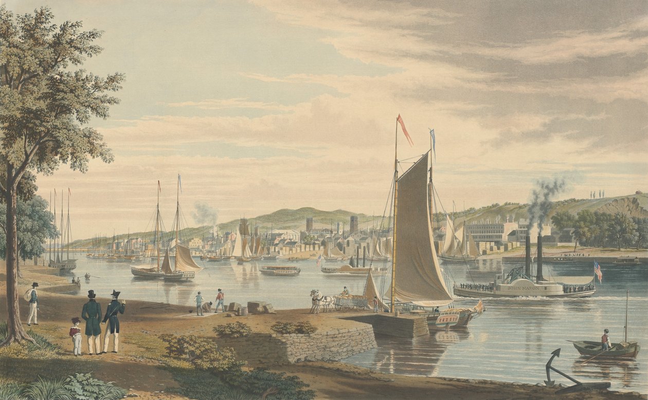 Troy: Vom Westufer des Hudsons vor dem United States Arsenal, veröffentlicht 1838 von William James Bennett