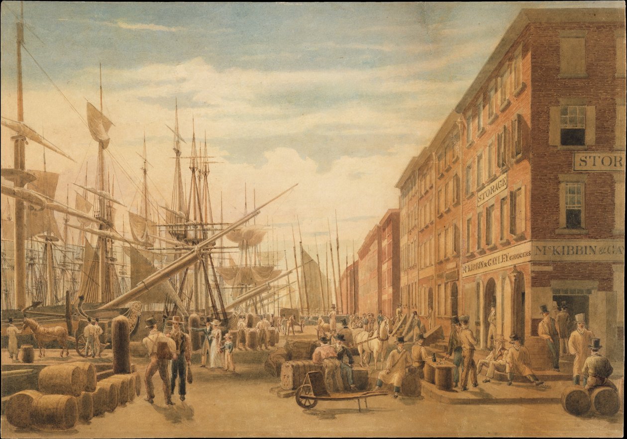 Ansicht der South Street, von Maiden Lane, New York City von William James Bennett