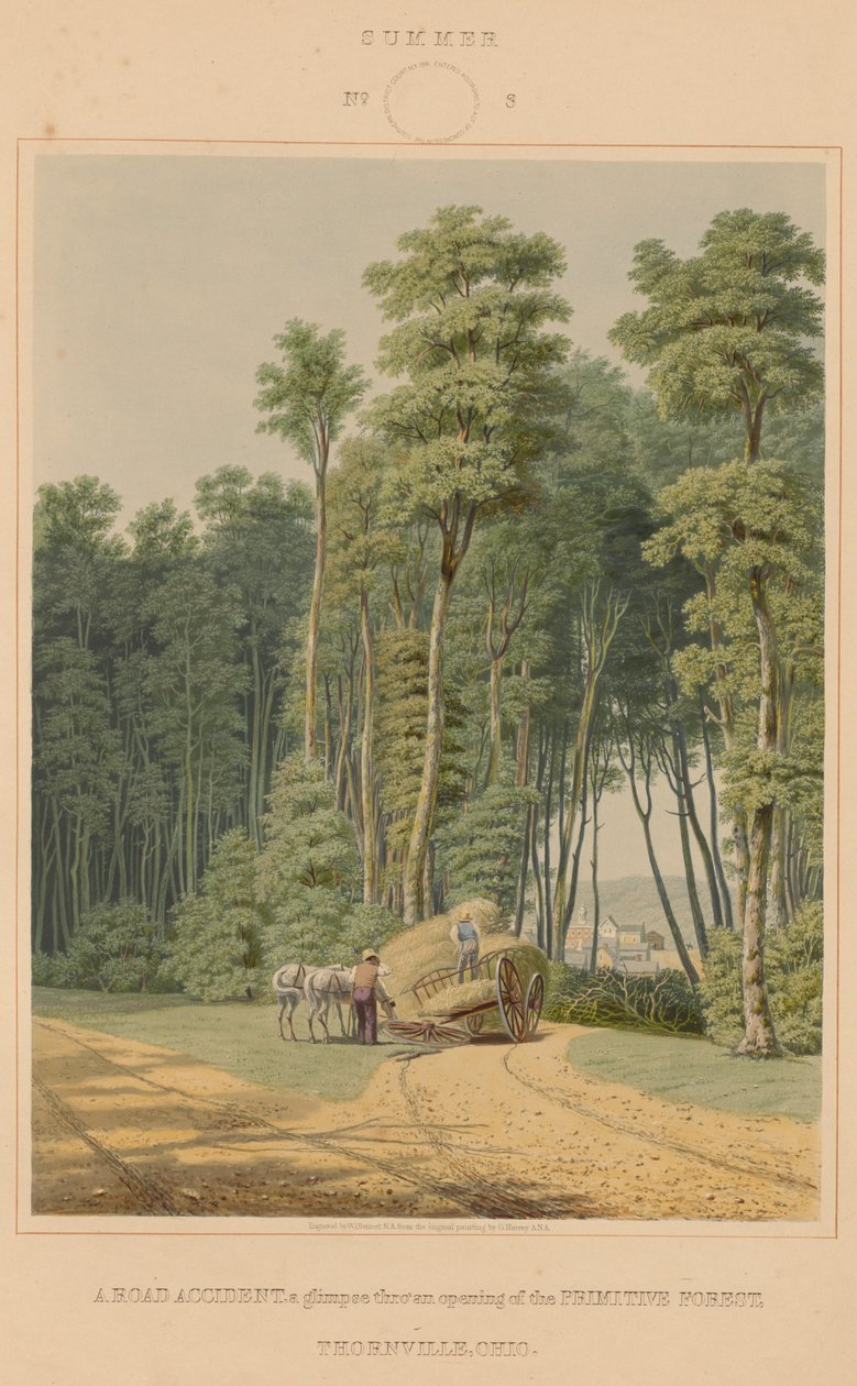 Sommer - Ein Verkehrsunfall. Ein Blick durch eine Öffnung des Urwaldes. Thornville, Ohio von William James Bennett after George Harvey