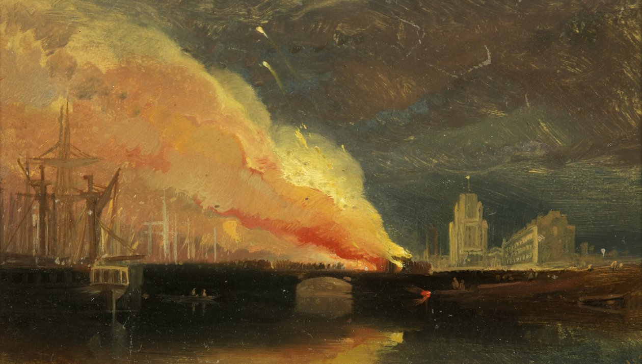 Bristol-Unruhen: Das Brennen der Mautstellen auf der Prince Street Bridge mit St. Mary Redcliffe von William James Muller