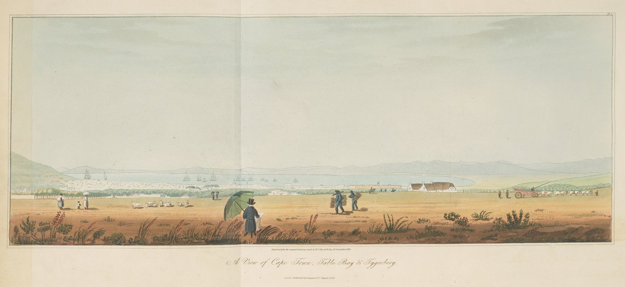 Ansicht von Kapstadt, Tafelbucht und Tygerberg, aus Reisen im Inneren von Südafrika, Bd. 1 von William John (after) Burchell