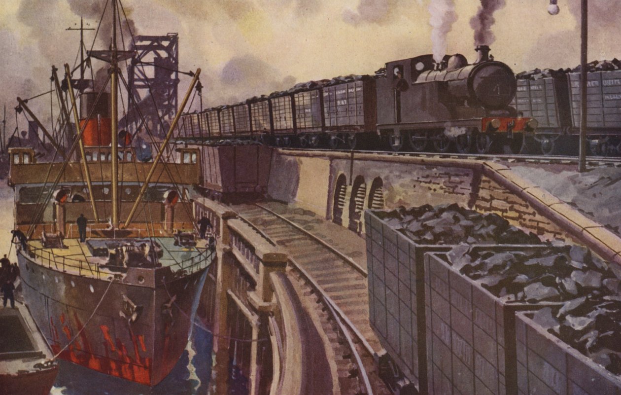 Ein Kohlezug gezogen von einer 4-4-2-Tenderlokomotive (Farblithografie) von William John Patton McDowell