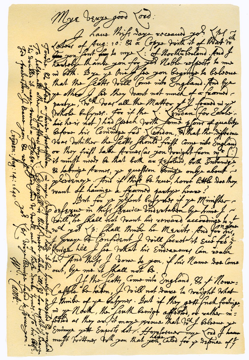 Brief von William Laud, Erzbischof von Canterbury an Edward Conway, 14. August 1640 von William Laud