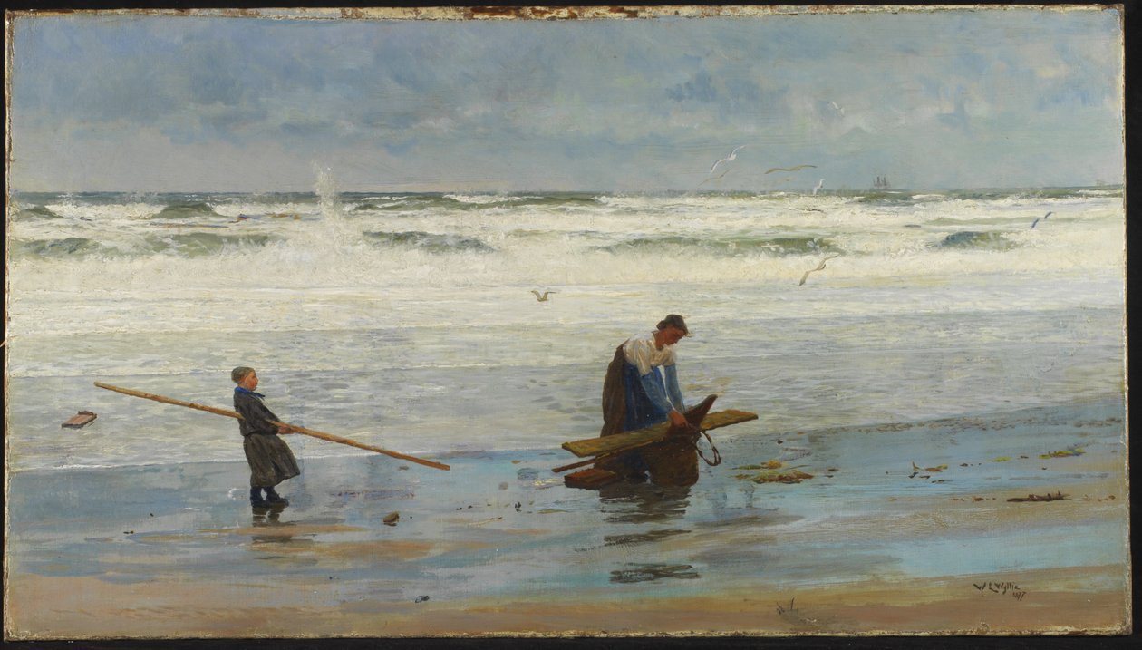 Sammeln von Treibholz, Holland, 1877 von William Lionel Wyllie
