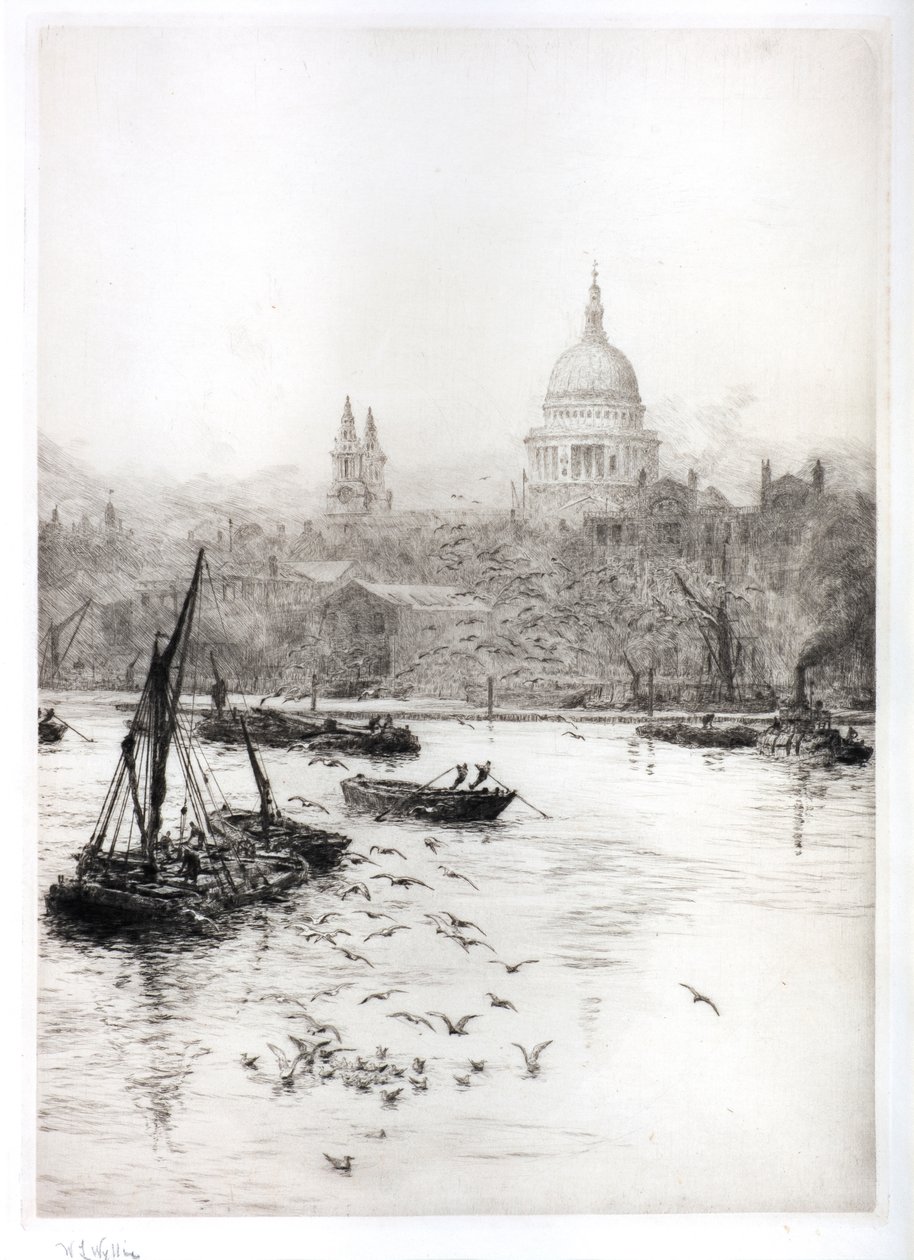 Schiffe und Möwen unterhalb von St. Pauls von William Lionel Wyllie
