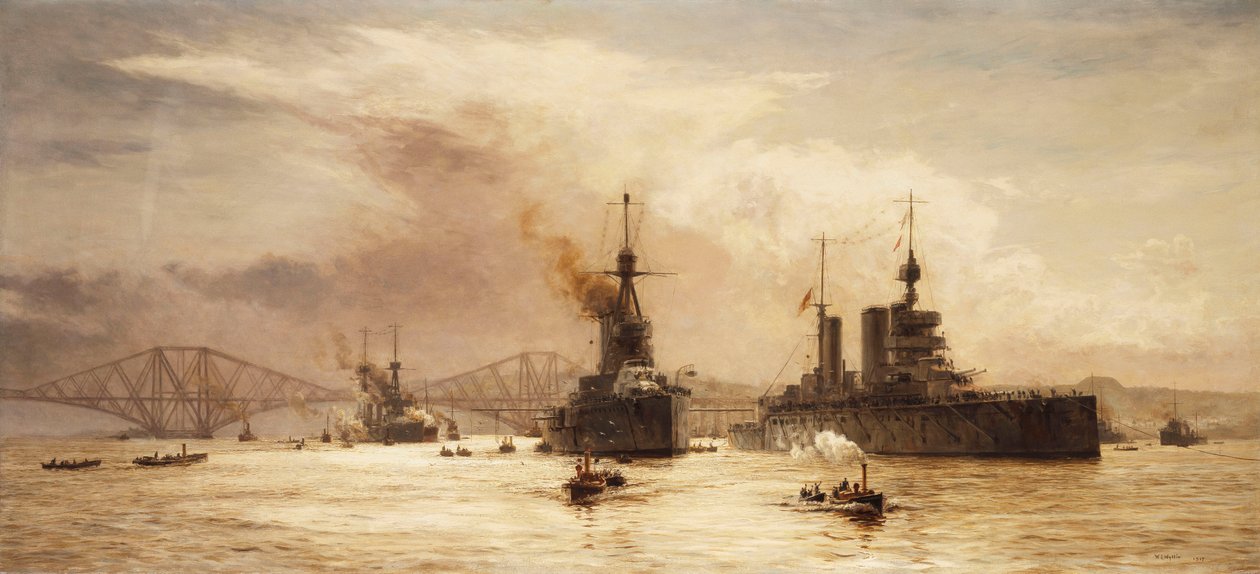 Das erste Schlachtgeschwader verlässt den Forth für die Schlacht von Jütland, 1917 von William Lionel Wyllie