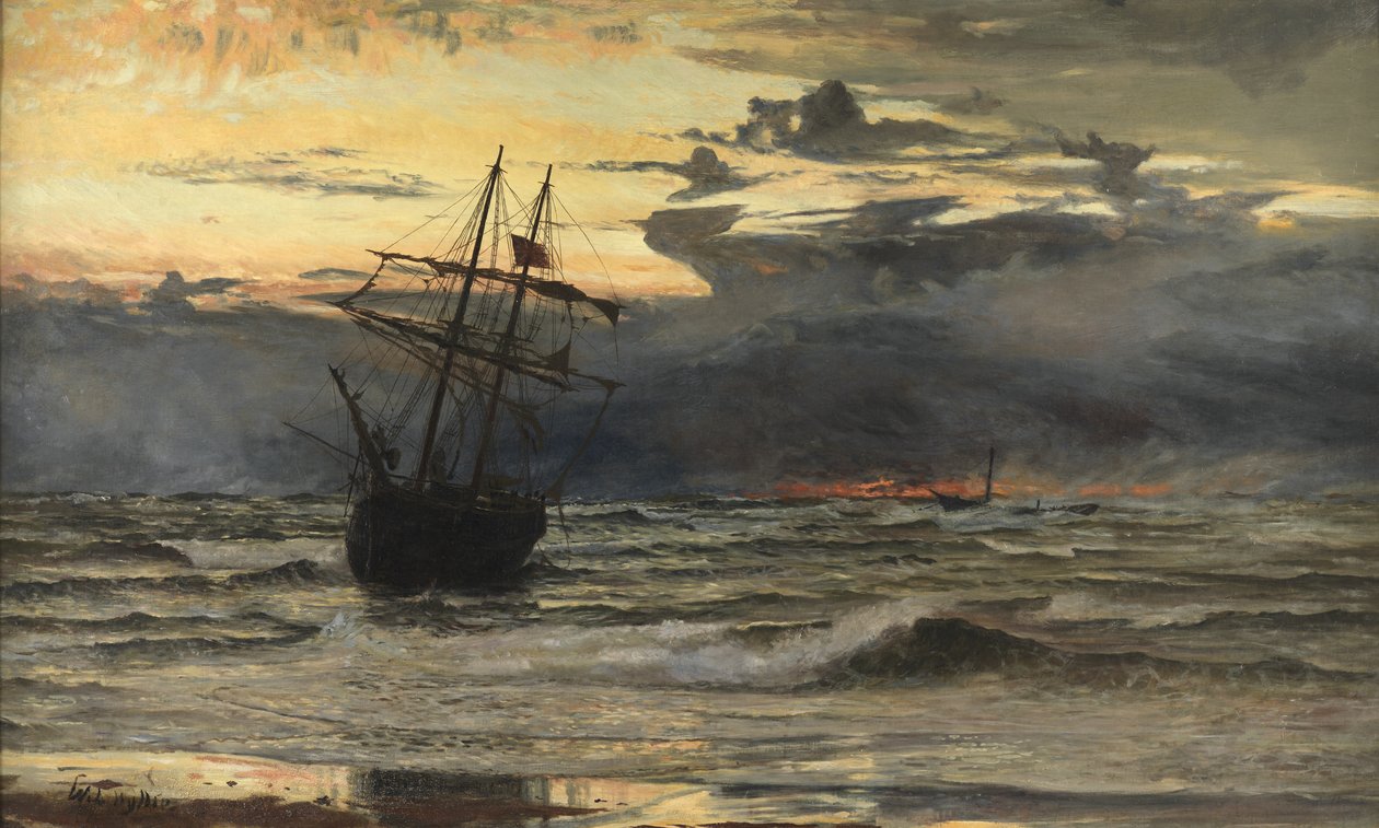 Der Strand nach einem Sturm - Zeit, Morgendämmerung von William Lionel Wyllie