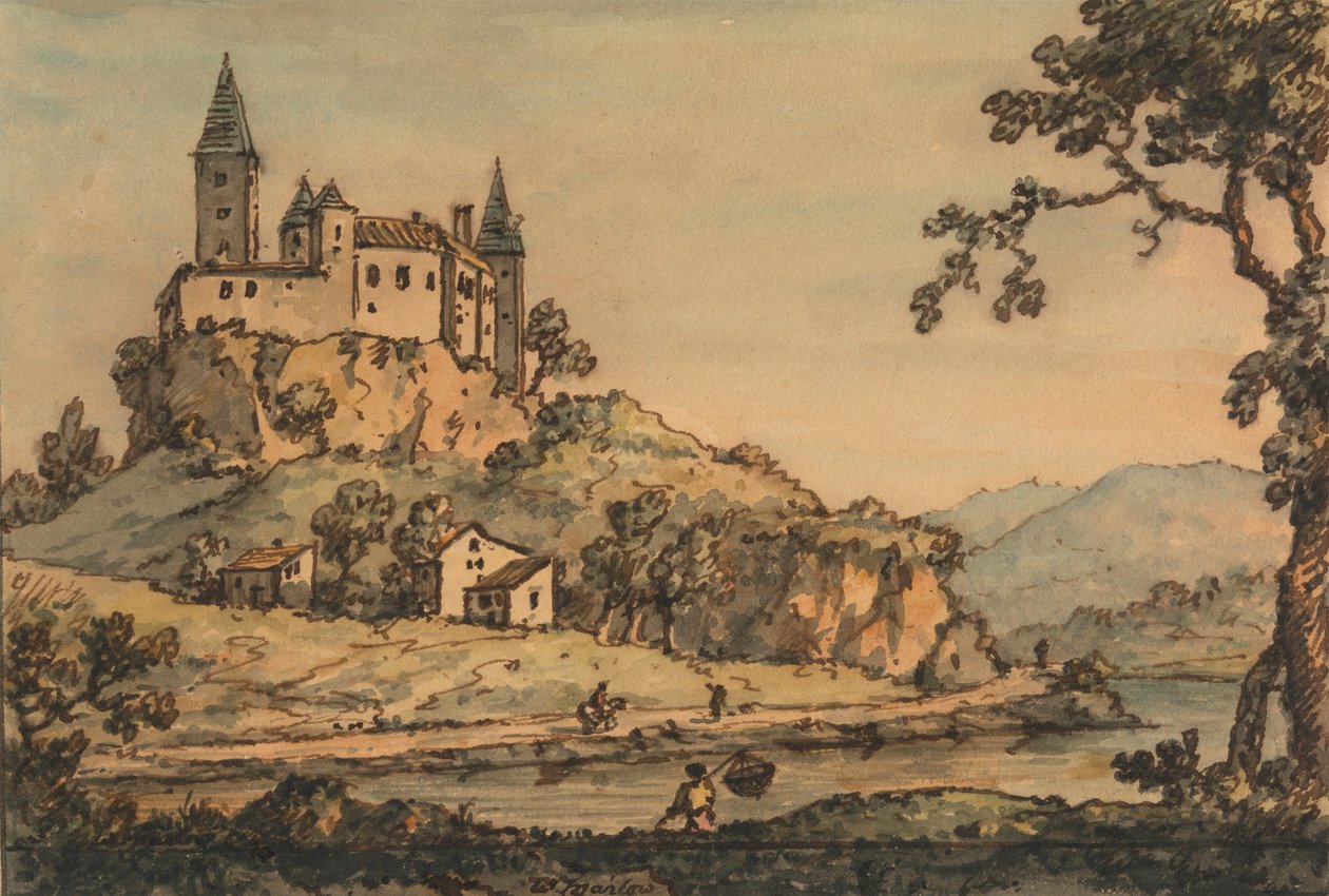 Burg mit Blick auf einen Fluss von William Marlow