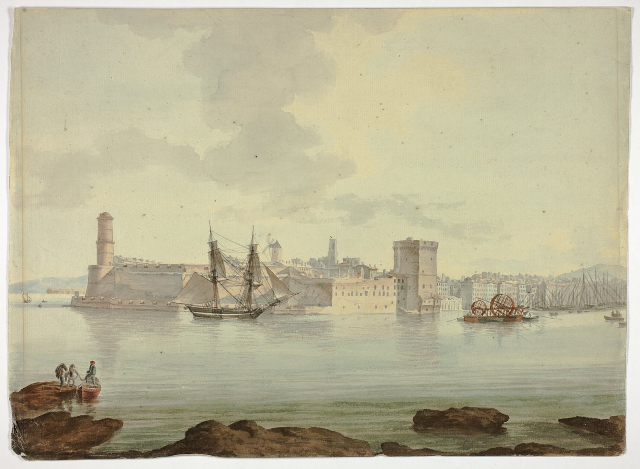 Hafen vor befestigter Stadt von William Marlow