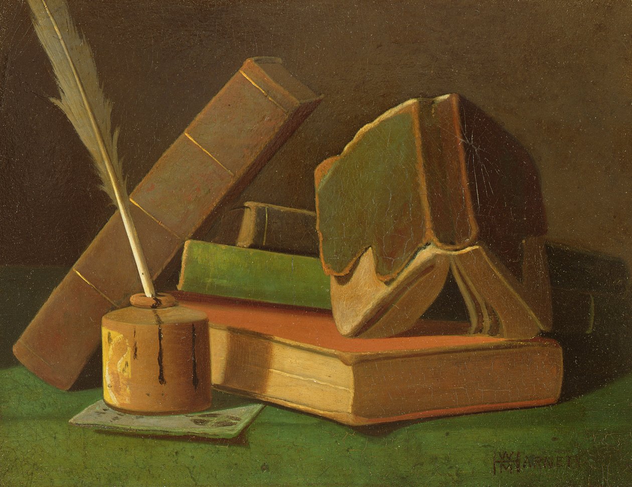 Stillleben mit Büchern und Tintenfass von William Michael Harnett