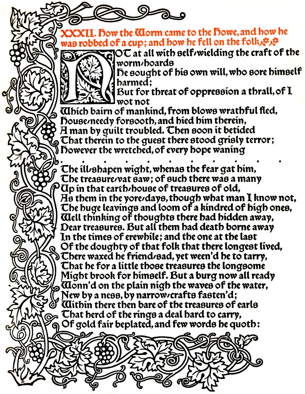 Kelmscott Press: Seite aus Die Geschichte von Beowulf, gedruckt in der Troy-Schrift, ca. 1895, 1914 von William Morris