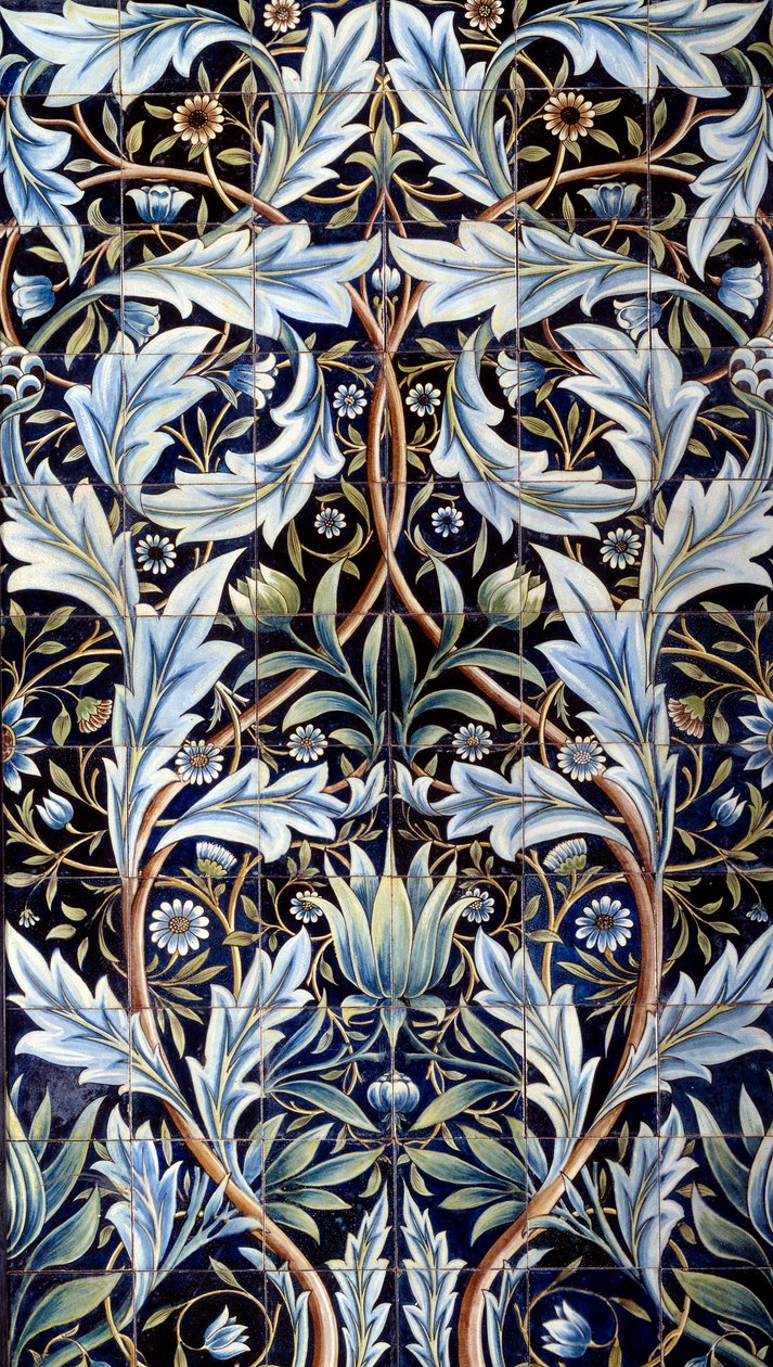 Wandverkleidungstafel (66 Fliesen) hergestellt von William Morris und William Frend de Morgan in Fayence von William Morris