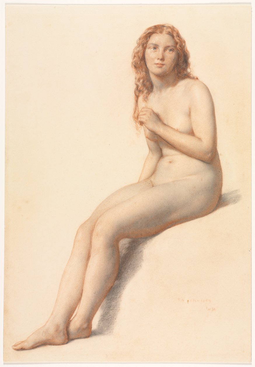 Weiblicher Akt, sitzend, Dreiviertelansicht von vorne, 1859 von William Mulready