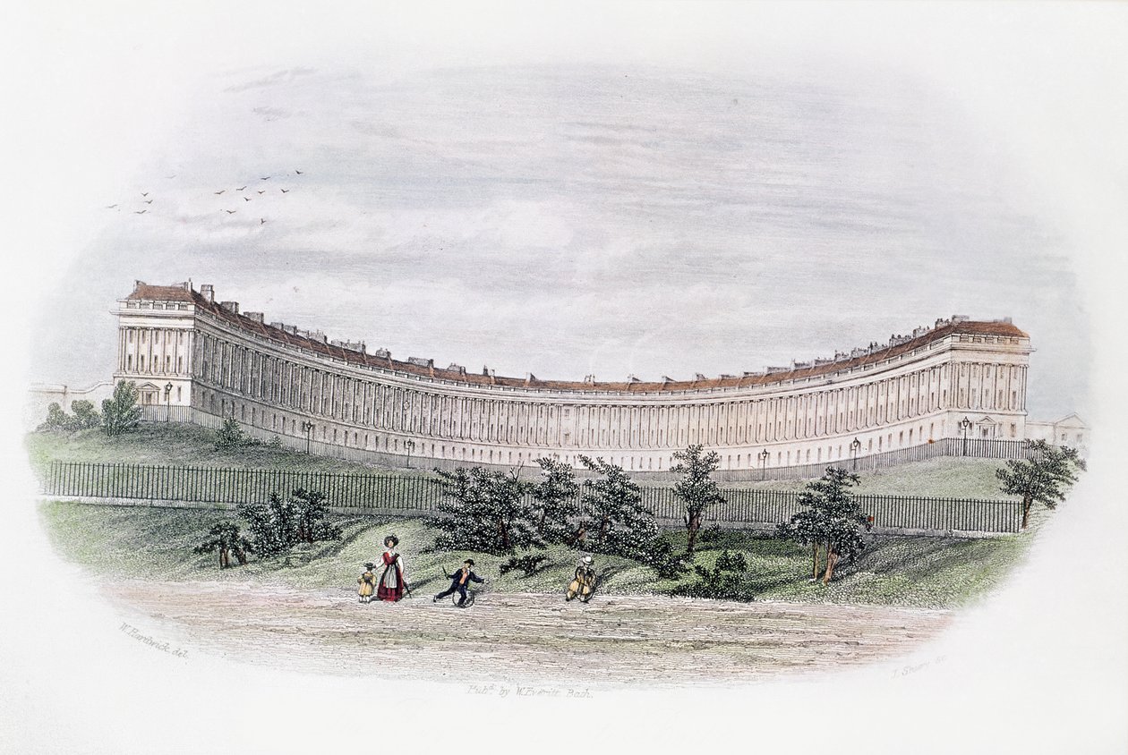 Royal Crescent, Bath, vom Park aus, graviert von J. Shury, ca. 1840 von William N. Hardwick of Bath