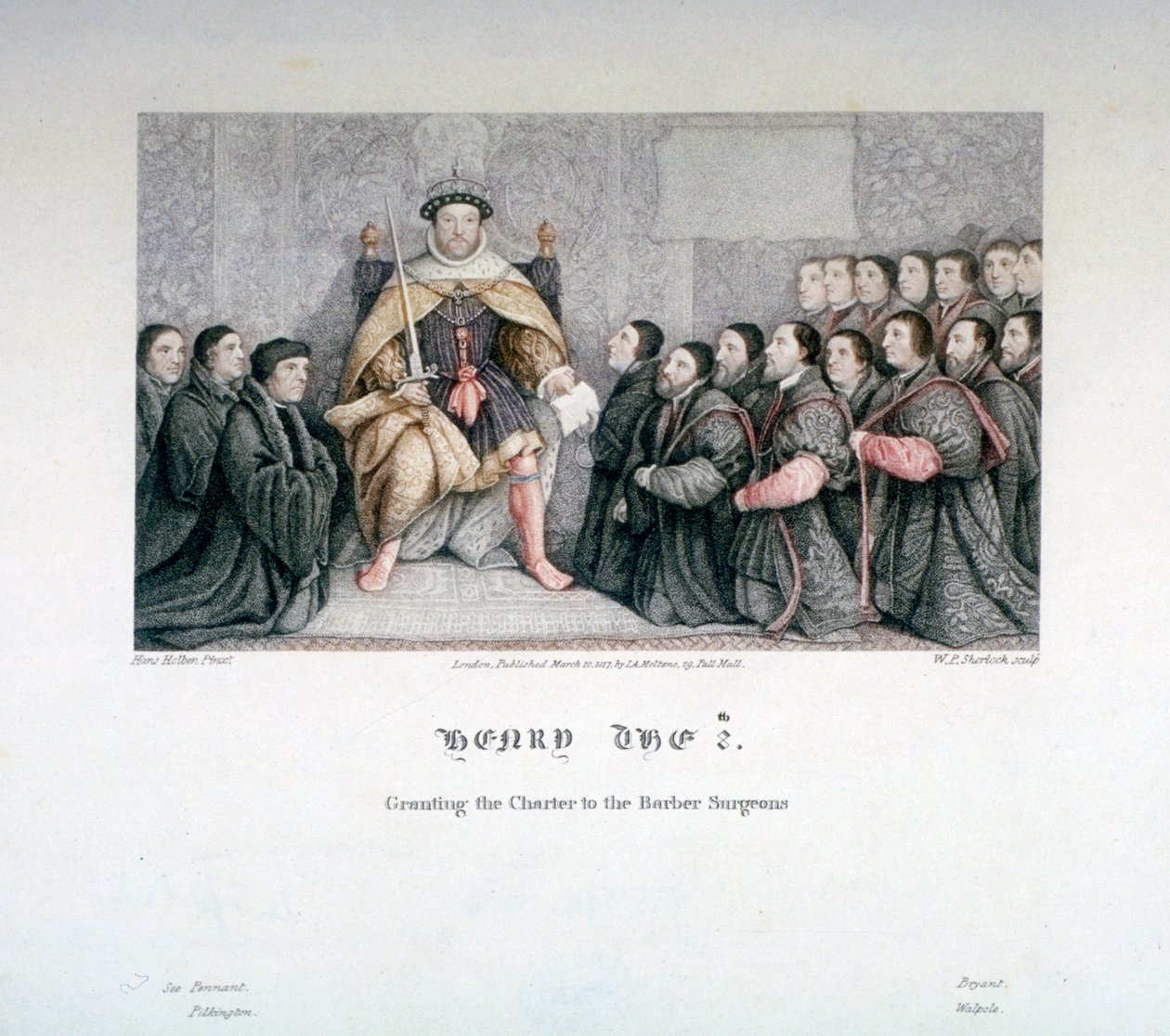 Heinrich VIII. gewährt die Charta an die Barber Surgeons, 16. Jahrhundert, 1817 von William P Sherlock