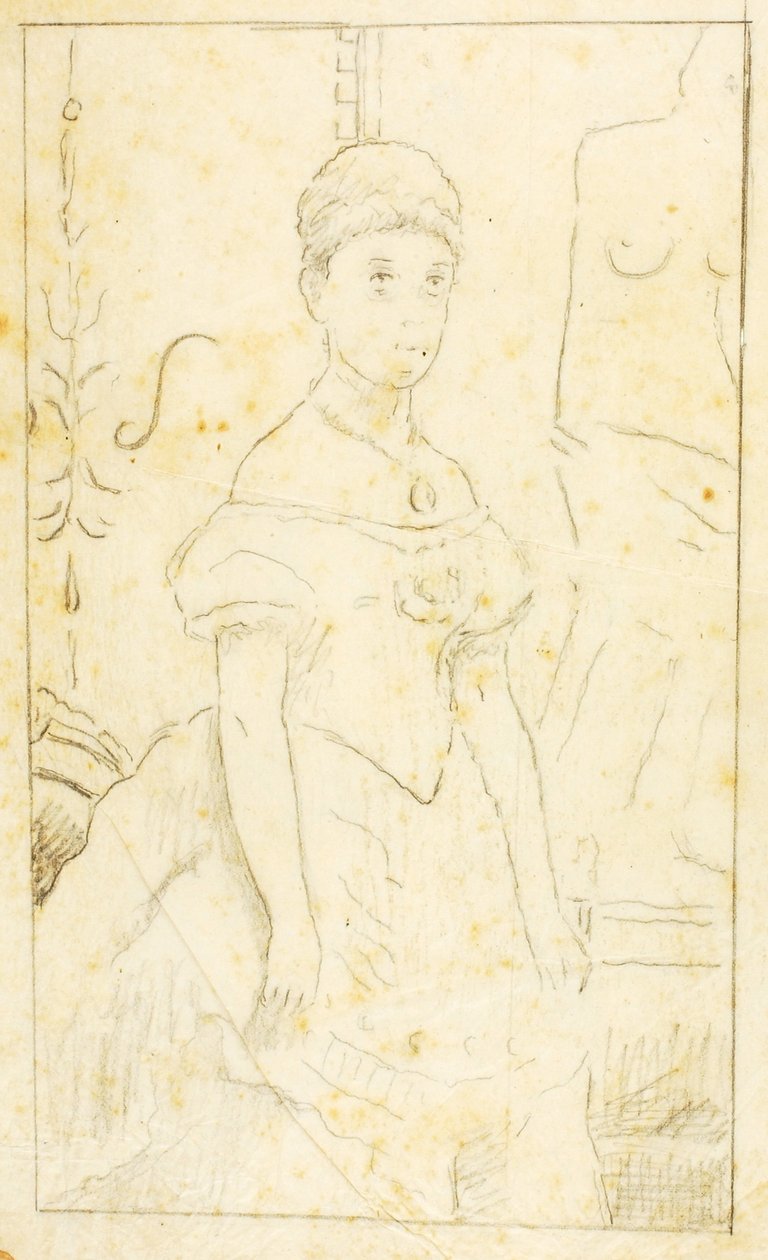Dame im Abendkleid mit Figur der Venus von Milo von William Page