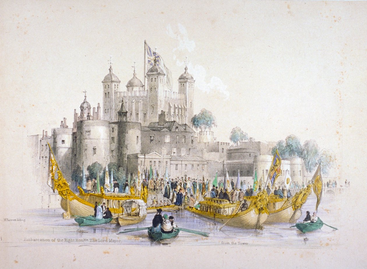 Lord Mayor Thomas Johnson und sein Gefolge beim Einsteigen vom Tower of London, 1840 von William Parrott