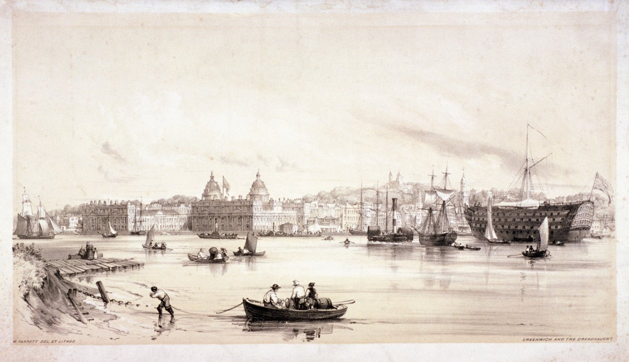 Blick auf Greenwich über die Themse, London, ca. 1841 von William Parrott