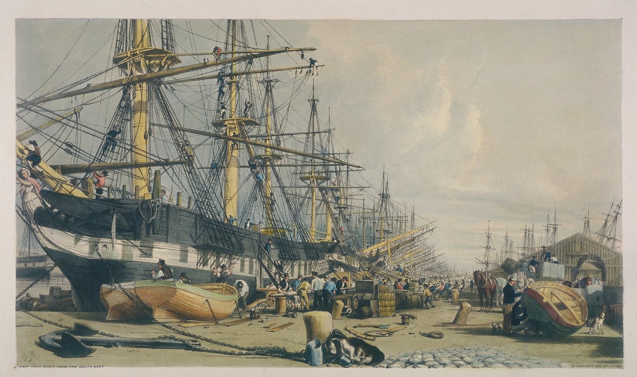 Blick auf die West India Docks von Südosten, 1840 von William Parrott