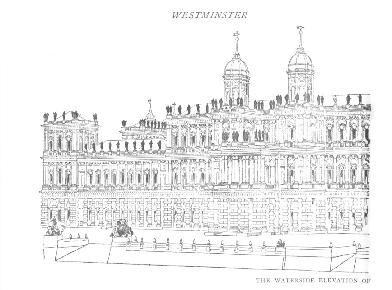 Die Wasserseite Erhebung des von Inigo Jones vorgeschlagenen Palastes, ca. 1897 von William Patten