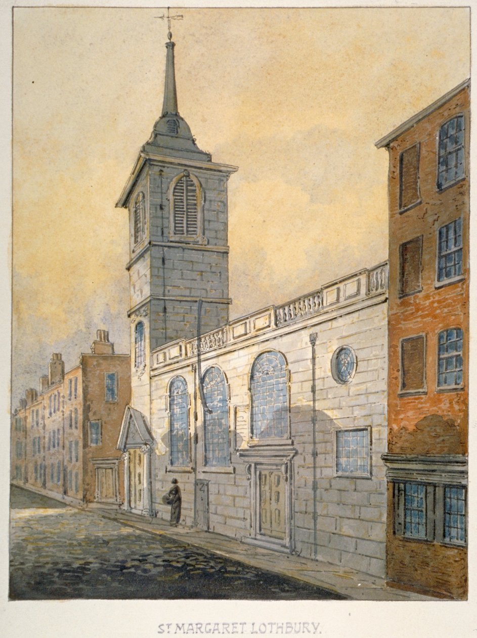 Südostansicht der Kirche St. Margaret Lothbury, City of London, 1815 von William Pearson