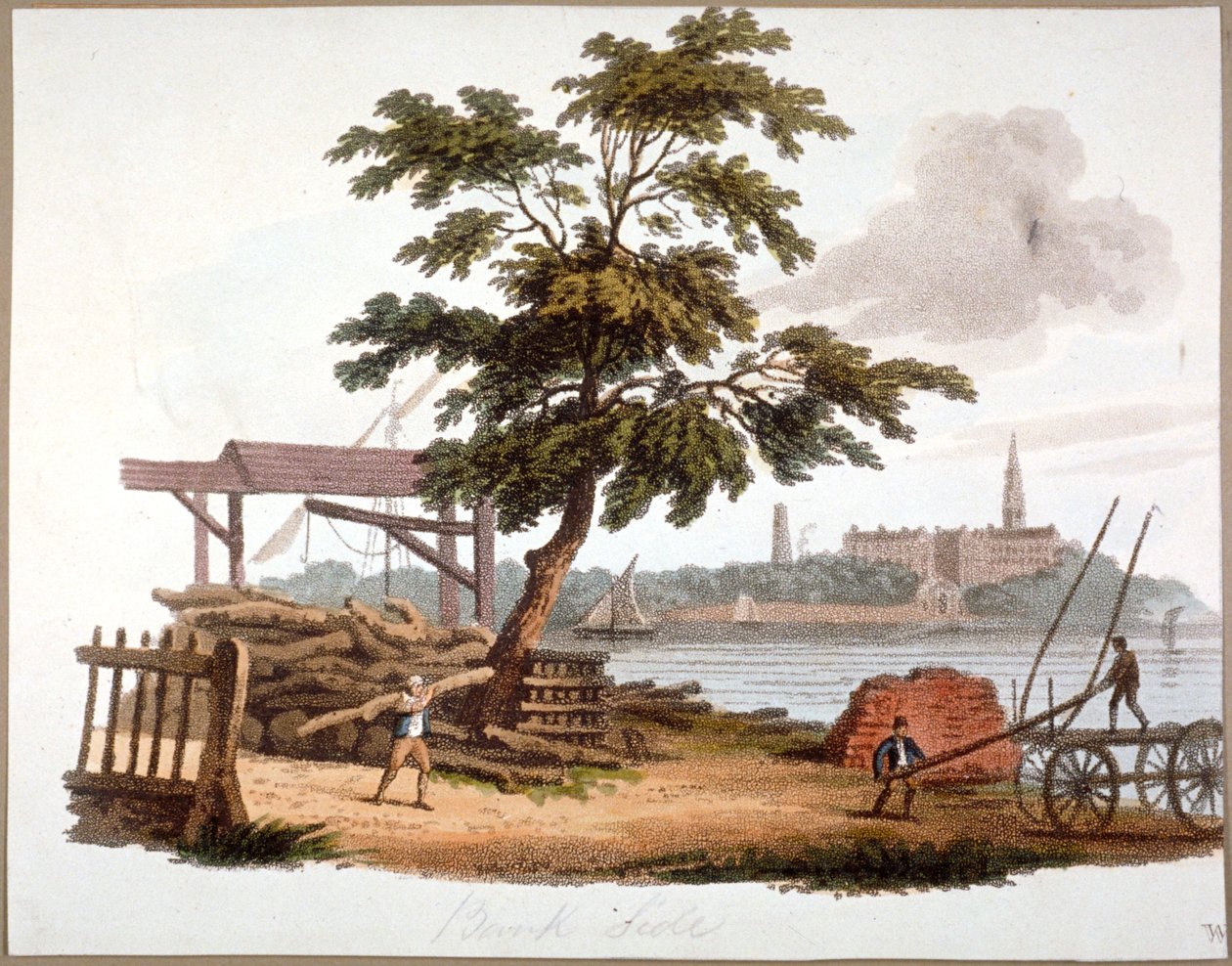 Männer bewegen Holz in Bankside, Southwark, London, ca. 1810 von William Pickett