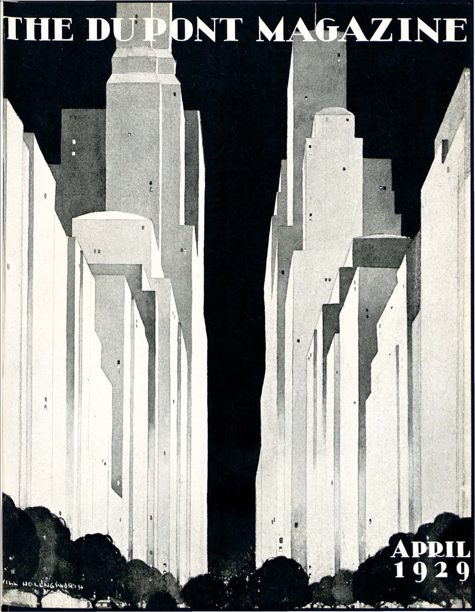 Wolkenkratzer, Titelseite des DuPont Magazins, April 1929 von William R. Jr. Hollingsworth