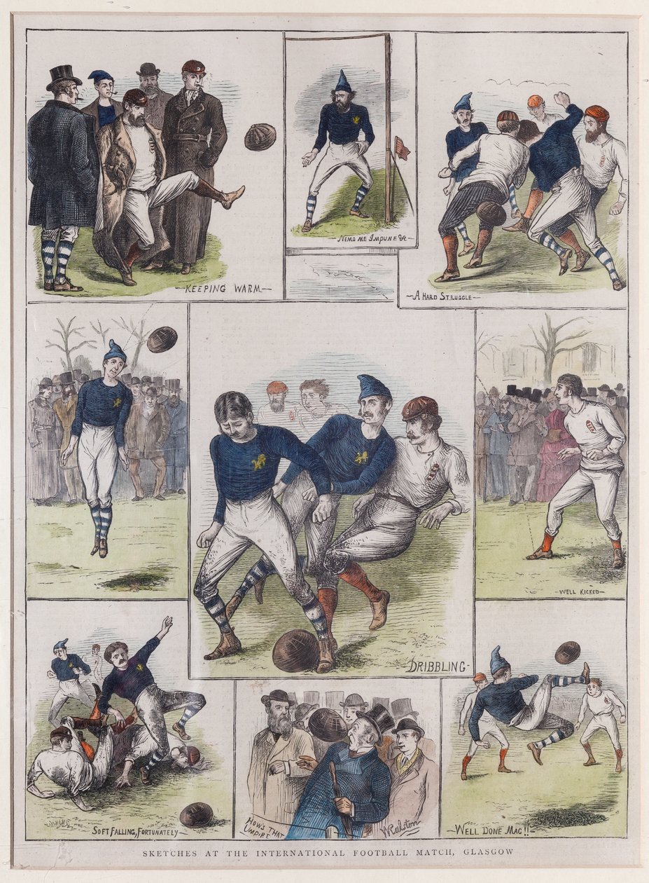 Skizzen beim internationalen Fußballspiel, Glasgow, 1872 von William Ralston