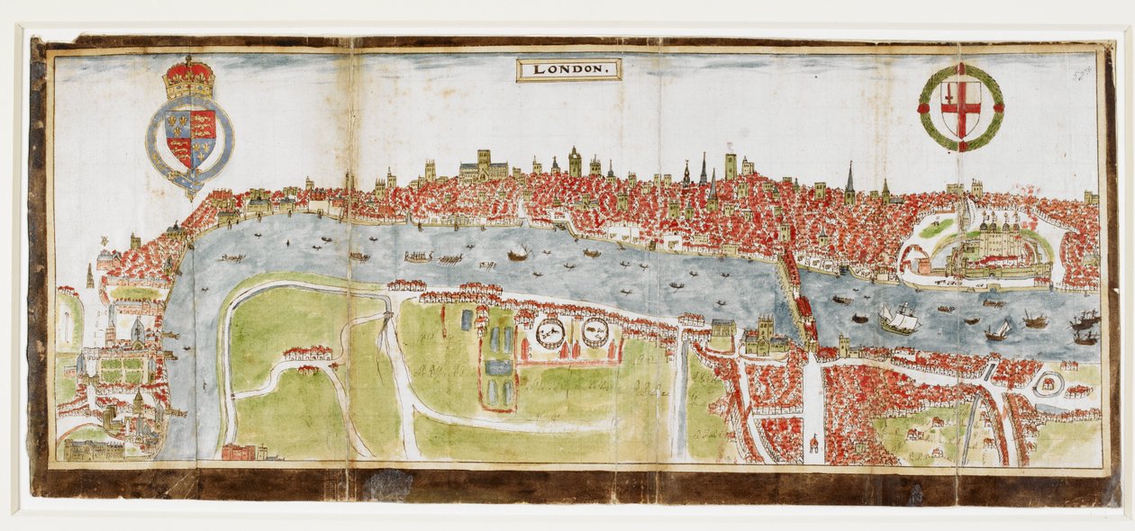 Sloane 2596, f.52 Ansicht von London von Süden, zeigt die Themse, die London Bridge und den Tower von William Smith