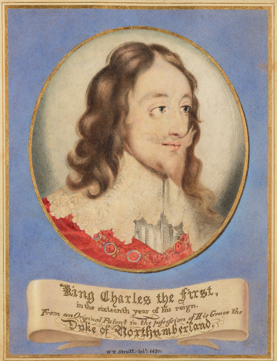 König Karl der Erste im sechzehnten Jahr seiner Herrschaft, nach einem Originalporträt im Besitz von Seiner Gnaden, dem Herzog von Northumberland von William Strutt