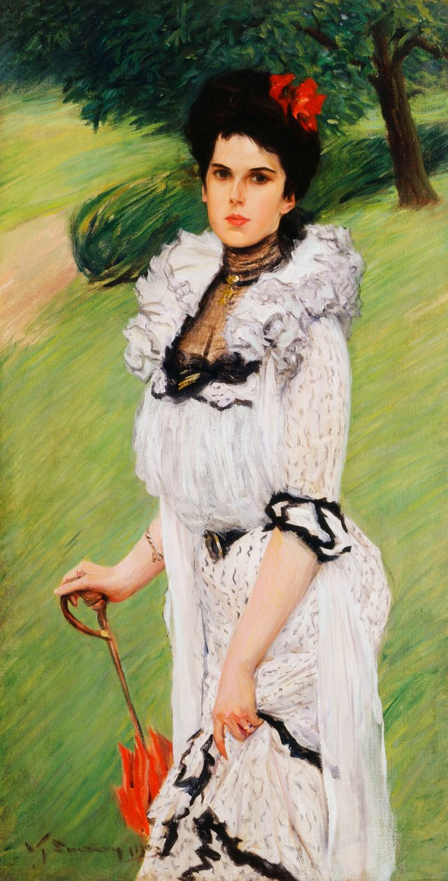 Das weiße Kleid - Porträt einer jungen Frau in einem Park, 1903 von William Thomas Smedley