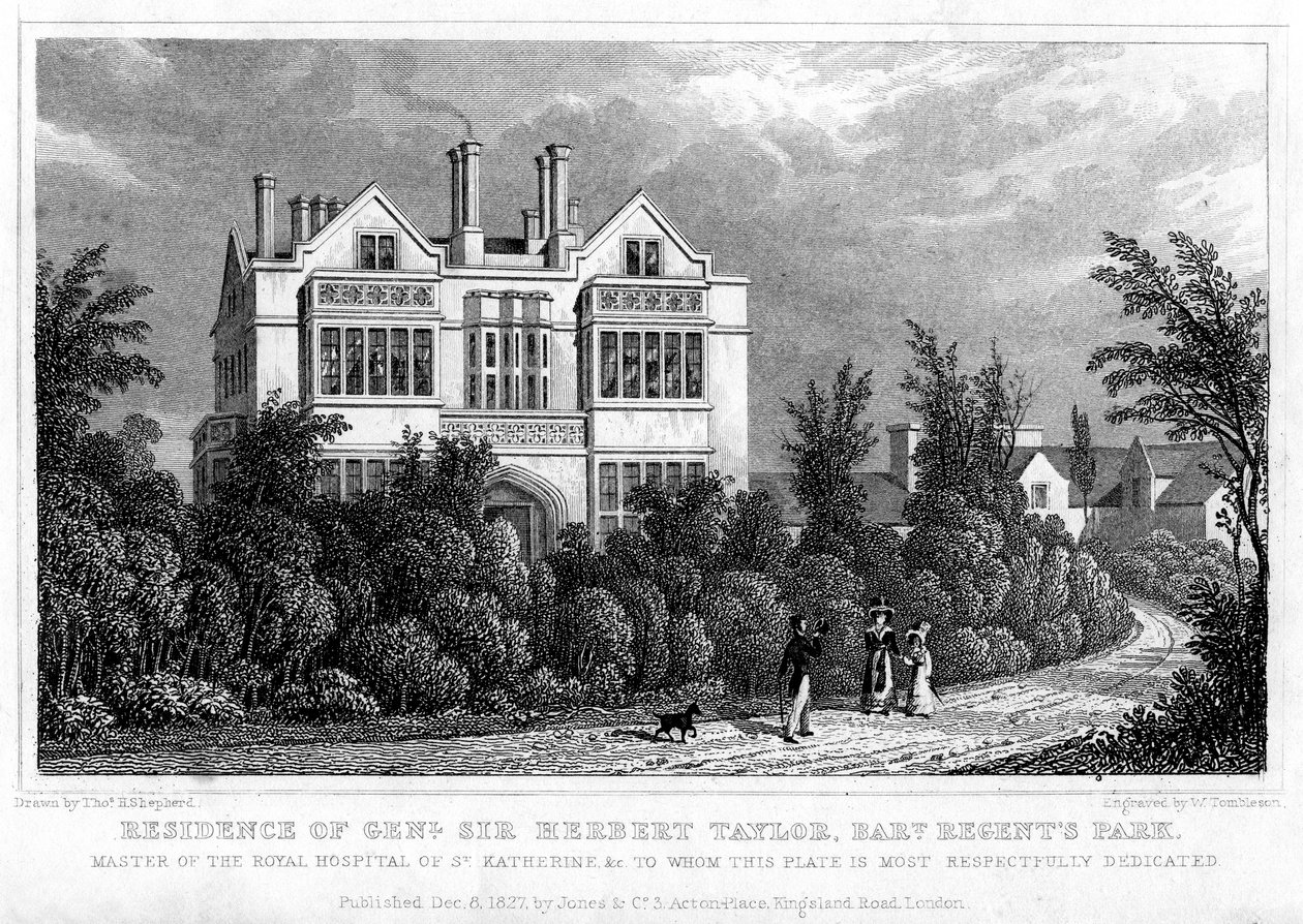 Residenz von General Sir Herbert Taylor, Baronet, Regents Park, London, 1827 von William Tombleson