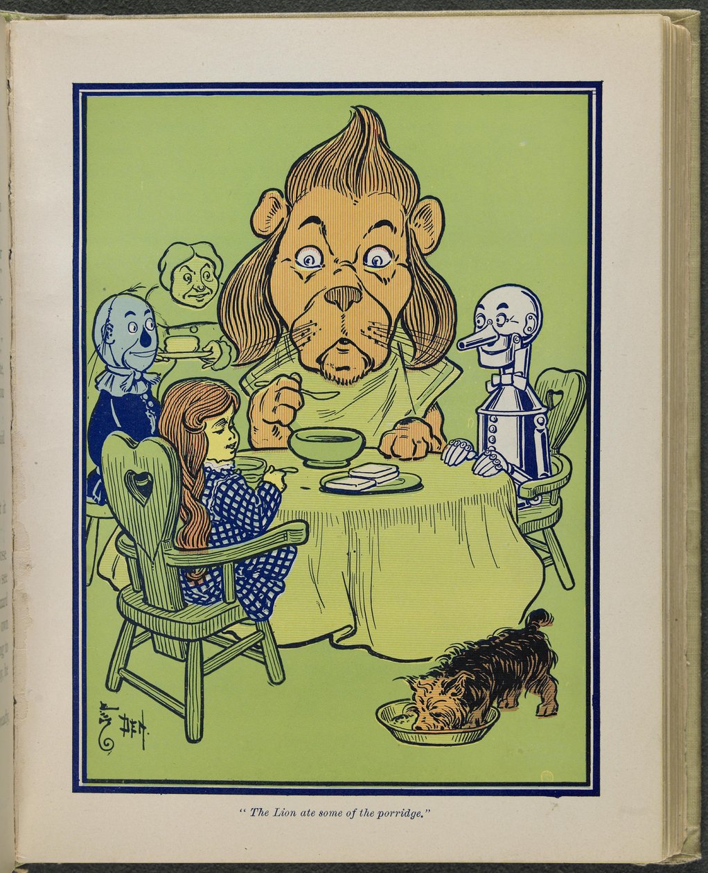 „Der Löwe aß etwas von dem Brei“, Illustration aus „Der wunderbare Zauberer von Oz“ von Lyman Frank Baum von William Wallace Denslow